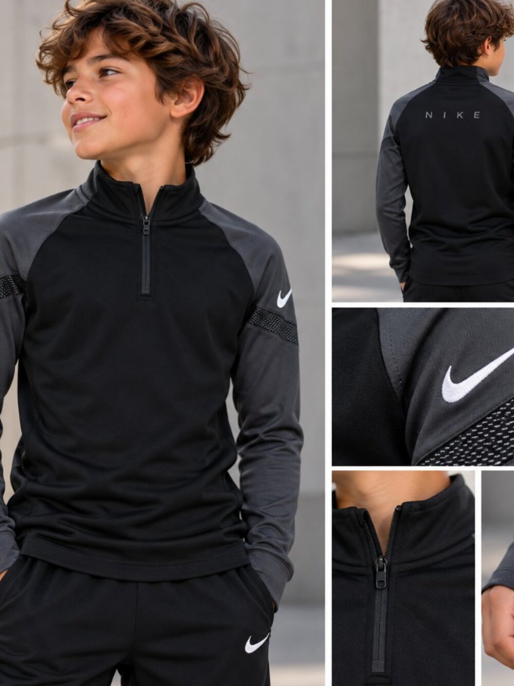 Nike Dri-FIT Youth Medium Quarter Zip Training Pullover NWT Black Grey